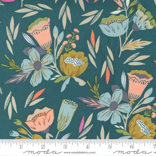 Songbook A New Page Dark Teal Flowers (1/4 yard)